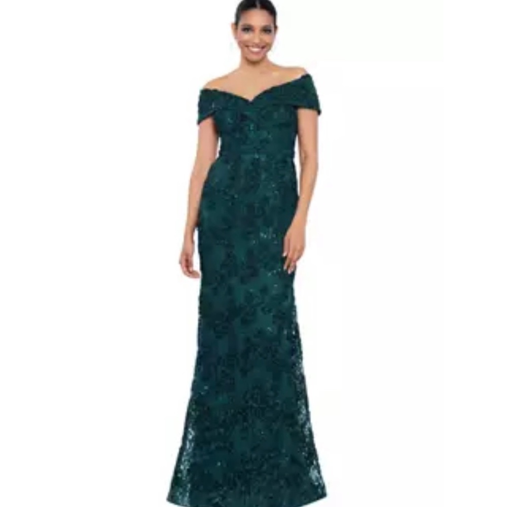 Xscape Off-the-Shoulder Lace Dress